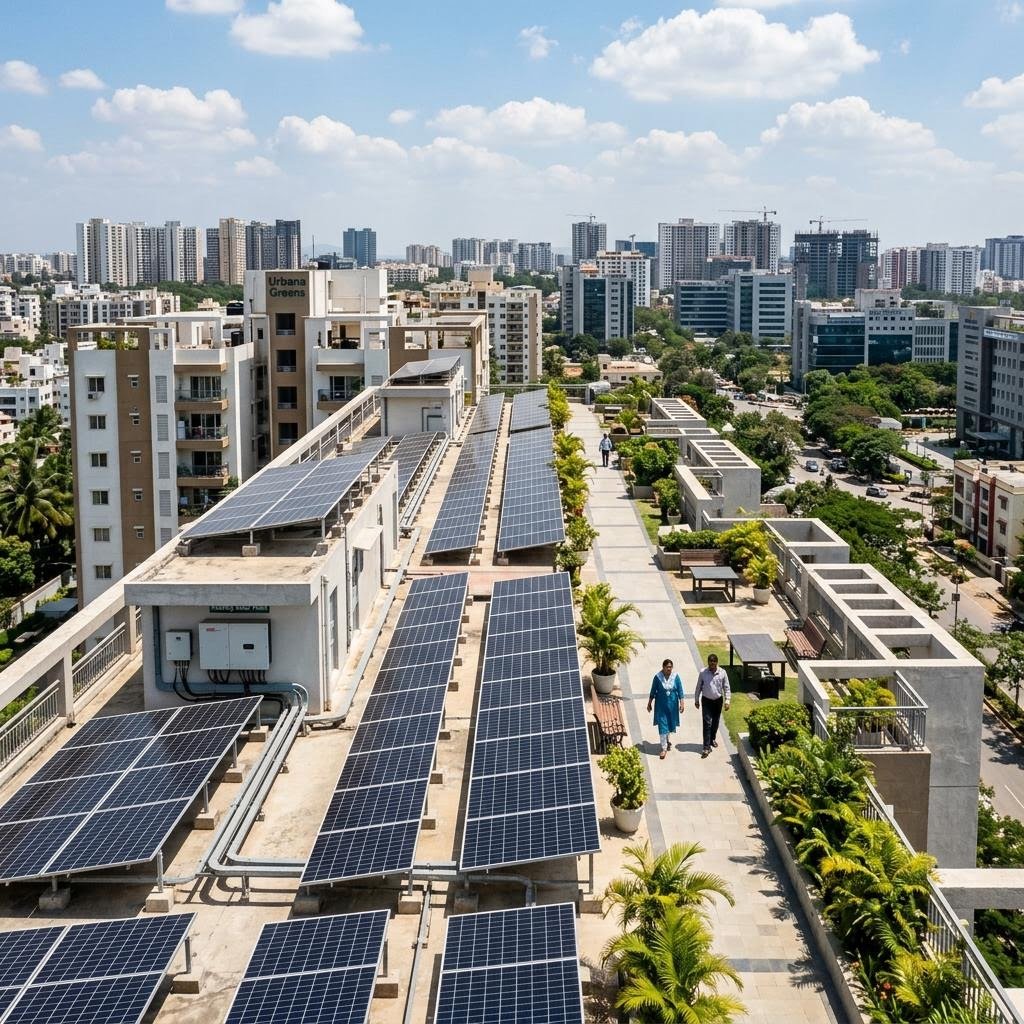 Apartment complex rooftop solar installation for common area electricity