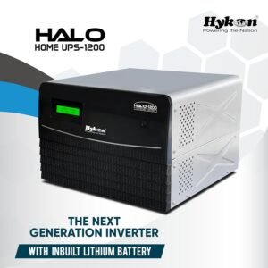 Hykon HALO 1200 lithium inverter with inbuilt battery. 1200VA pure sine wave, fast charging, UPS mode & 10+ year battery life.