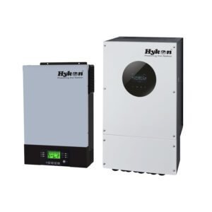 Hykon 5KW Solar Hybrid Inverter (48V DC, 1 Phase) with MPPT, battery + solar + grid support, high load handling & 5-year warranty.